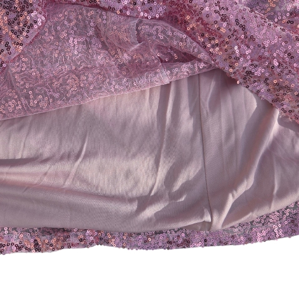 Elegant Pink Long Sequin Dress With Open Criss Cross Back And Removable Bow - Picture 5 of 5